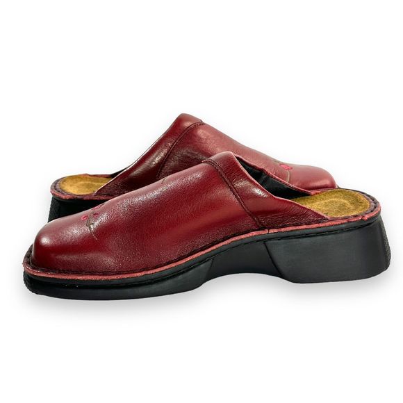NAOT Mule Clog Shoe Sz EU 37 US 6 Red Leather Kimono Cherry Blossom Slip Ons - Picture 6 of 10